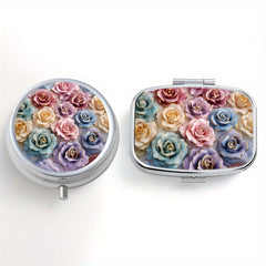 Ceramic Rose Pattern Pill Boxes Set of 2 - Round & Square