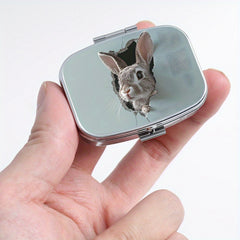 Set of 2 Rabbit Patterned Pill Boxes, 3 & 2 Compartments, Round & Square