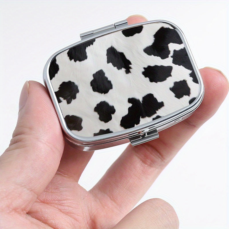 Cow Print Pill Organizer 2 Compartment Metal Box for Travel & Outdoors