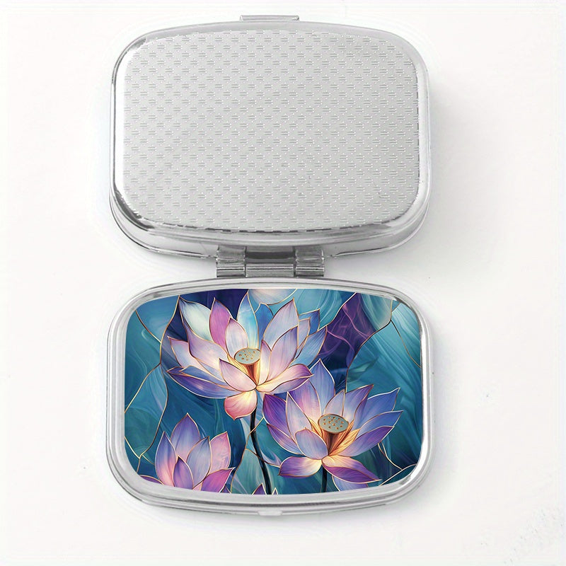 Glass Lotus Print Pattern Medicine Box Two Compartment Pill Box