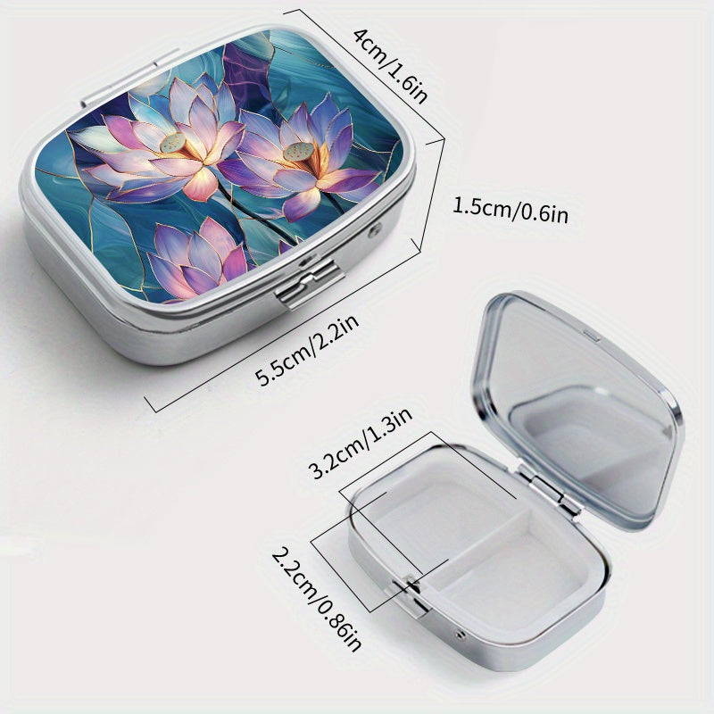 Glass Lotus Print Pattern Medicine Box Two Compartment Pill Box