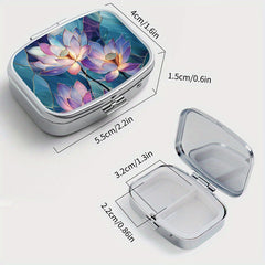 Glass Lotus Print Pattern Medicine Box Two Compartment Pill Box