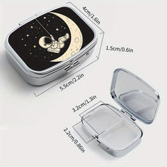 Moon Print Pill Organizer Compact 2 Compartment Metal Case