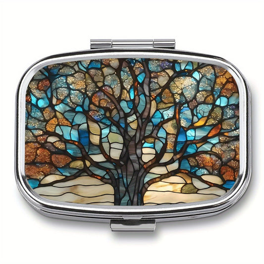 Stained Glass Trees Pill Box 2 Compartment Medicine Case