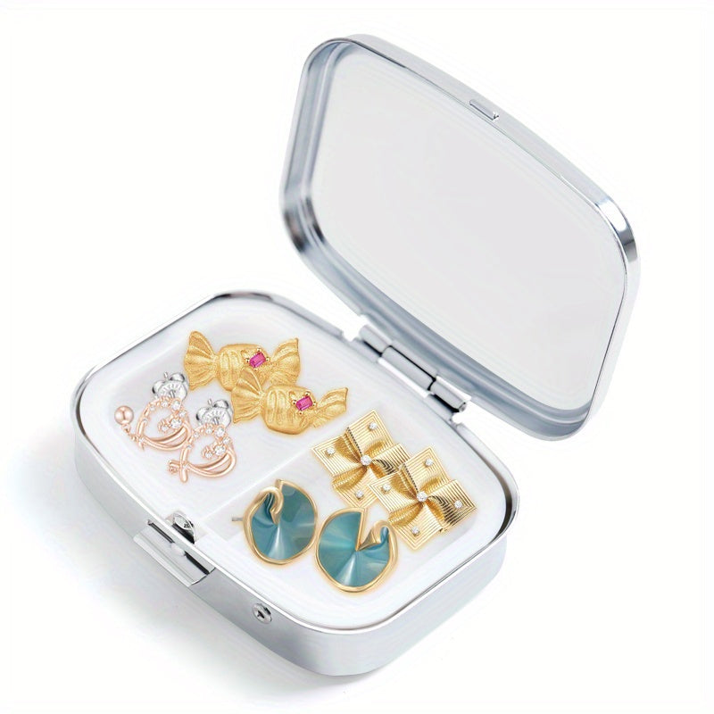 Portable Library Pill Organizer with 2 Compartments - Metal Medicine Box