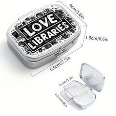 Portable Library Pill Organizer with 2 Compartments - Metal Medicine Box
