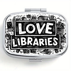 Portable Library Pill Organizer with 2 Compartments - Metal Medicine Box