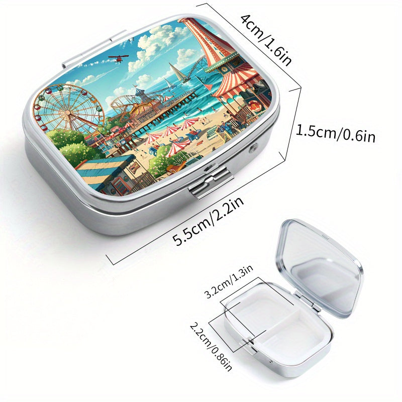 Portable Pill Organizer Metal Case 2 Compartment Medicine Box