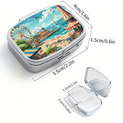 Portable Pill Organizer Metal Case 2 Compartment Medicine Box