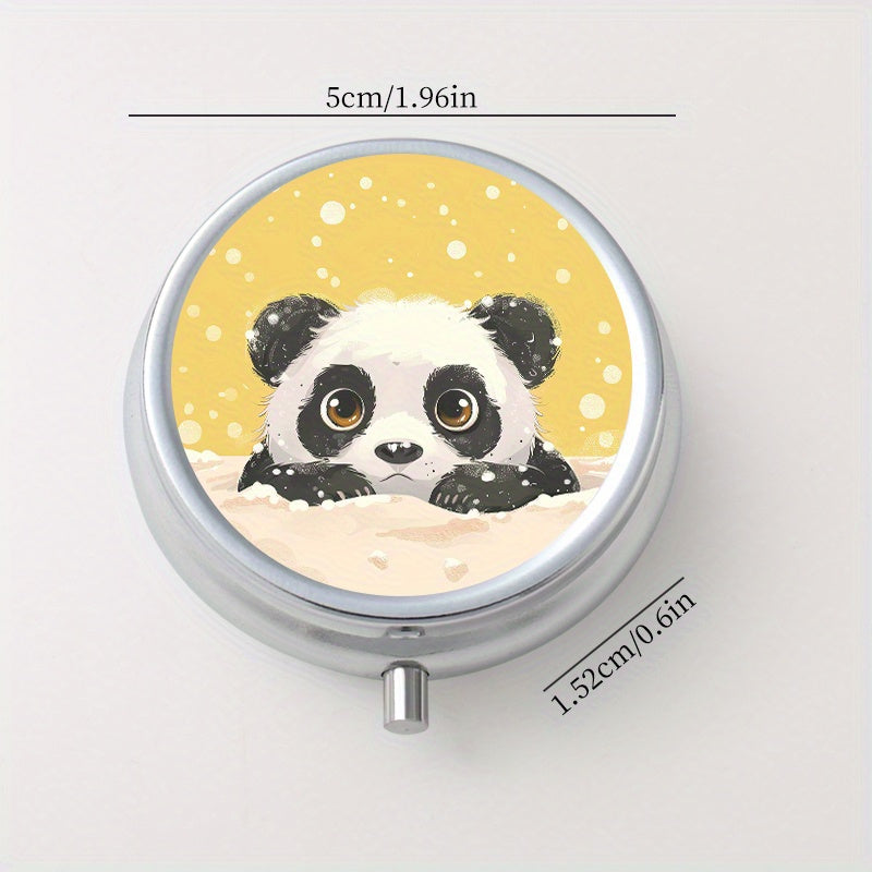 Snow Panda Round Medicine Box 3 Compartment Pill Box Portable