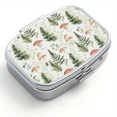 Portable Pill Organizer with Fern & Mushroom Design