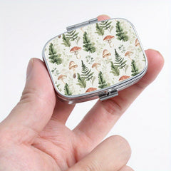 Portable Pill Organizer with Fern & Mushroom Design
