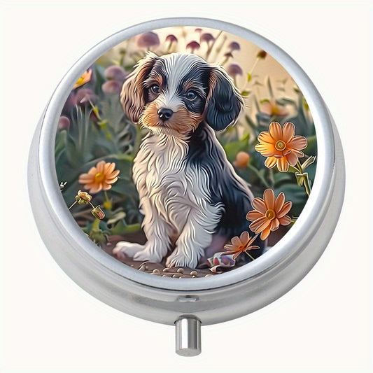 Charming Puppy & Floral Print Pill Case 3 Compartment