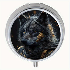 Armored Wolf Pattern Round Medicine Box Mini Portable Pill Box for Travel