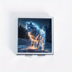 Ice Flame Wolf Print Pill Organizer Metal Case