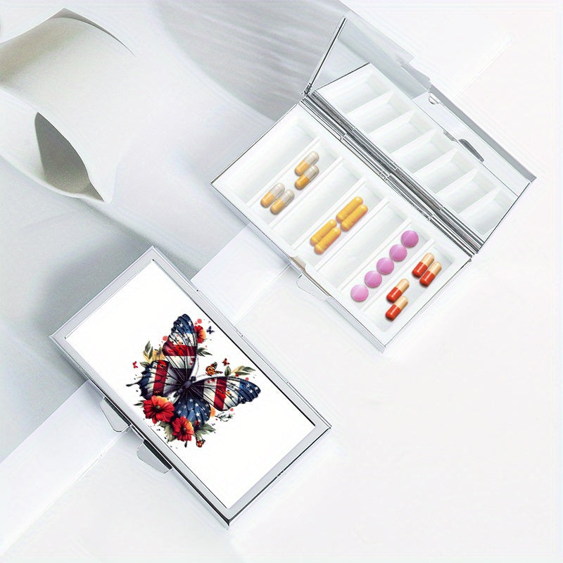 Butterfly Pattern 7 Compartment Pill Box for Travel