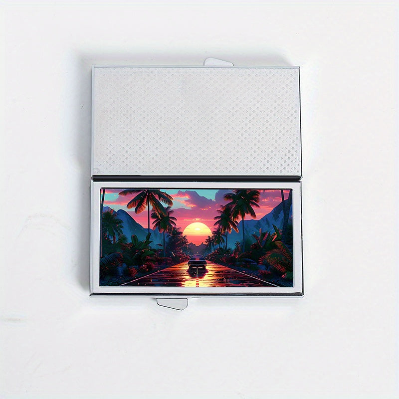 Highway Sunset Pattern Rectangular Medicine Box 7 Compartment Pill Box