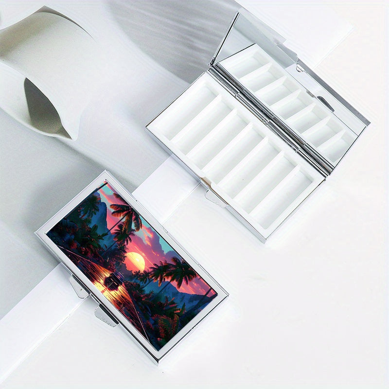 Highway Sunset Pattern Rectangular Medicine Box 7 Compartment Pill Box