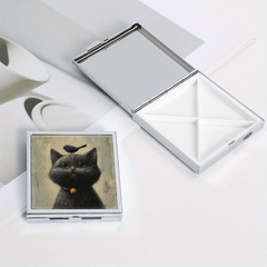 Cat & Bird Illustration Pill Box 4 Compartment Mini Portable Med