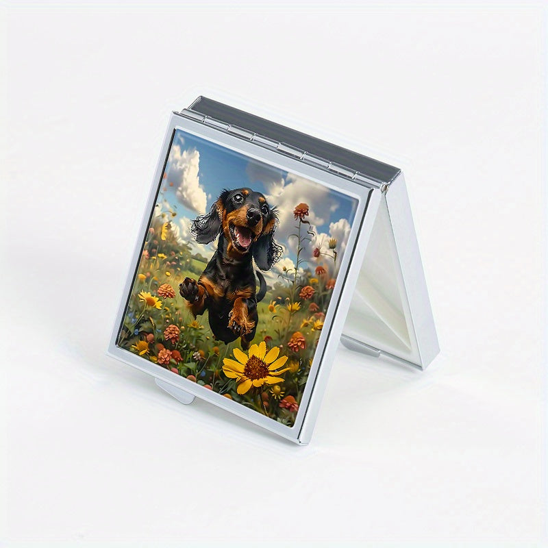 Garden Puppy Print Pill Box 4 Compartment Metal Storage Case