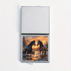 Horse Print Square Pill Case 4 Compartment Mini Portable Medicine Box