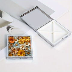 Patterned Square Medicine Box Portable Four Compartment Pill Box