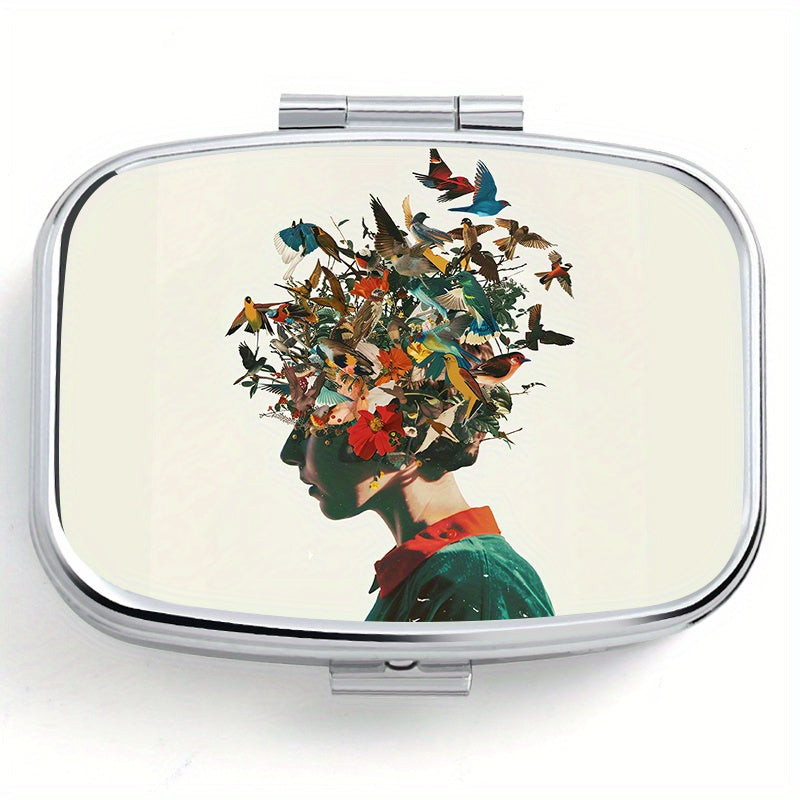 Butterfly Print Pill Organizer Metal Medicine Case Travel Size Moisture Proof