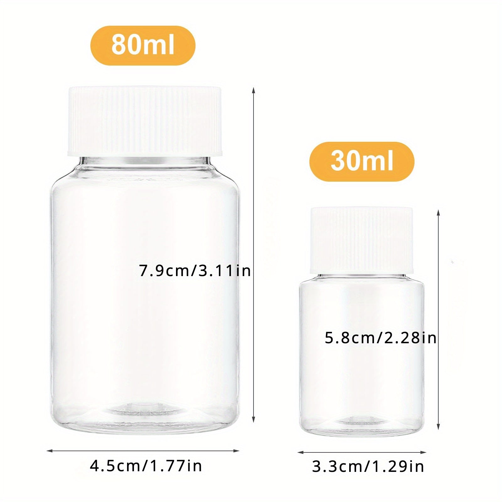 6pcs Clear Pill Bottle 30ml 80ml Empty Plastic Containers Sample Jar with Caps