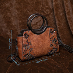 Vintage Floral Embroidered Messenger Bag Dark Brown