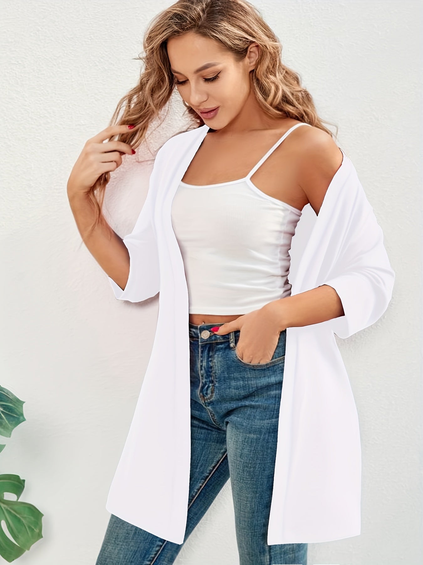 Solid Half Sleeve Open Front Cardigan