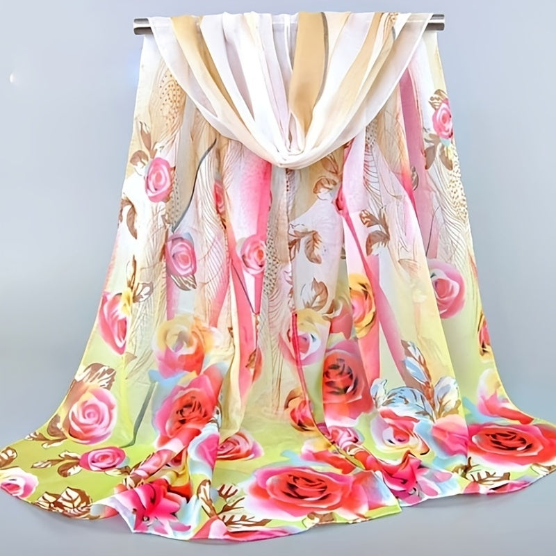 Floral Chiffon Silky Scarf Sun Protection Seaside Beach Scarf