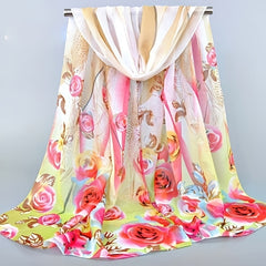 Floral Chiffon Silky Scarf Sun Protection Seaside Beach Scarf