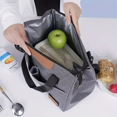 Gray Oxford Fabric Insulated Lunch Bag with Faux Leather Accents