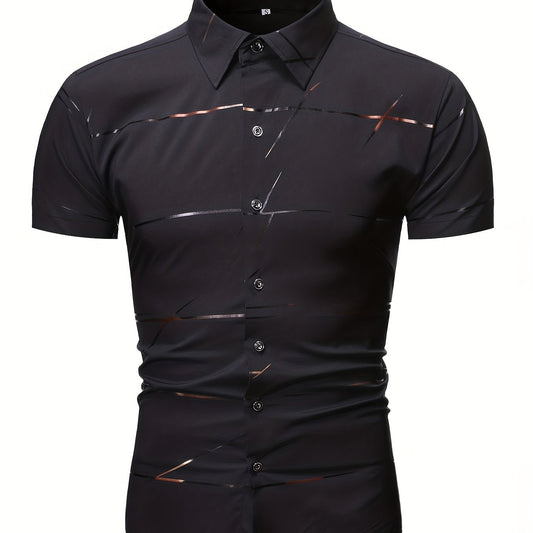 Men's Solid Lapel Short Sleeve Summer Shirt - Button Up Casual Business Formal