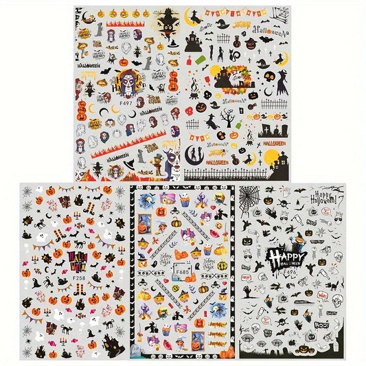 Halloween Nail Art Stickers Decals Ghost Pumpkin Witch Self Adhesive