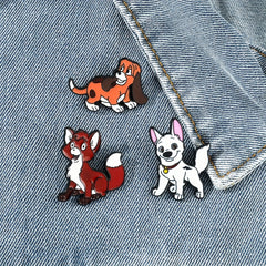 Men's Animal Brooches - Fashionable Dog & Fox Enamel Pins