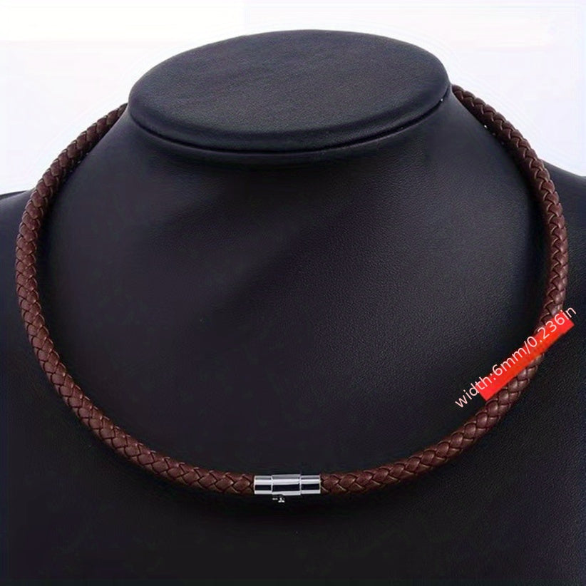 Braided Leather Cord Necklace with Magnet Clasp