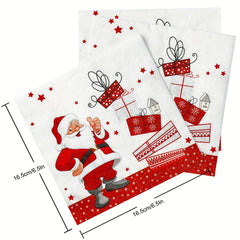 20pcs Disposable Christmas Paper Napkins Western Food Party Printing 33cm