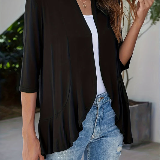 Women's Solid Three Quarter Sleeve Open Front Cardigan