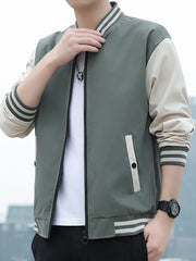 Men's Casual Block Baseball Jacket With Pocket