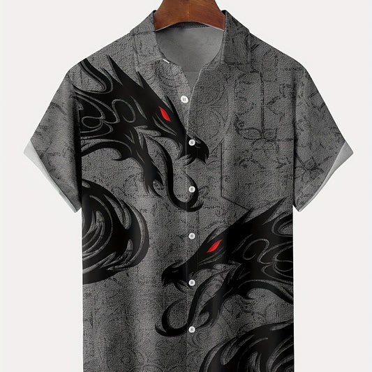 Dragon Print Men's Casual Short Sleeve Shirt for Summer