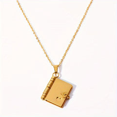 Stainless Steel Heart & Book Pendant Necklace - Openable for Gifting