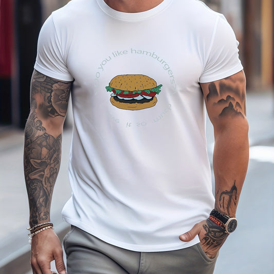 Men's Printed Leisure Sports T shirt Casual Stretch Round Neck Tee Shirt
