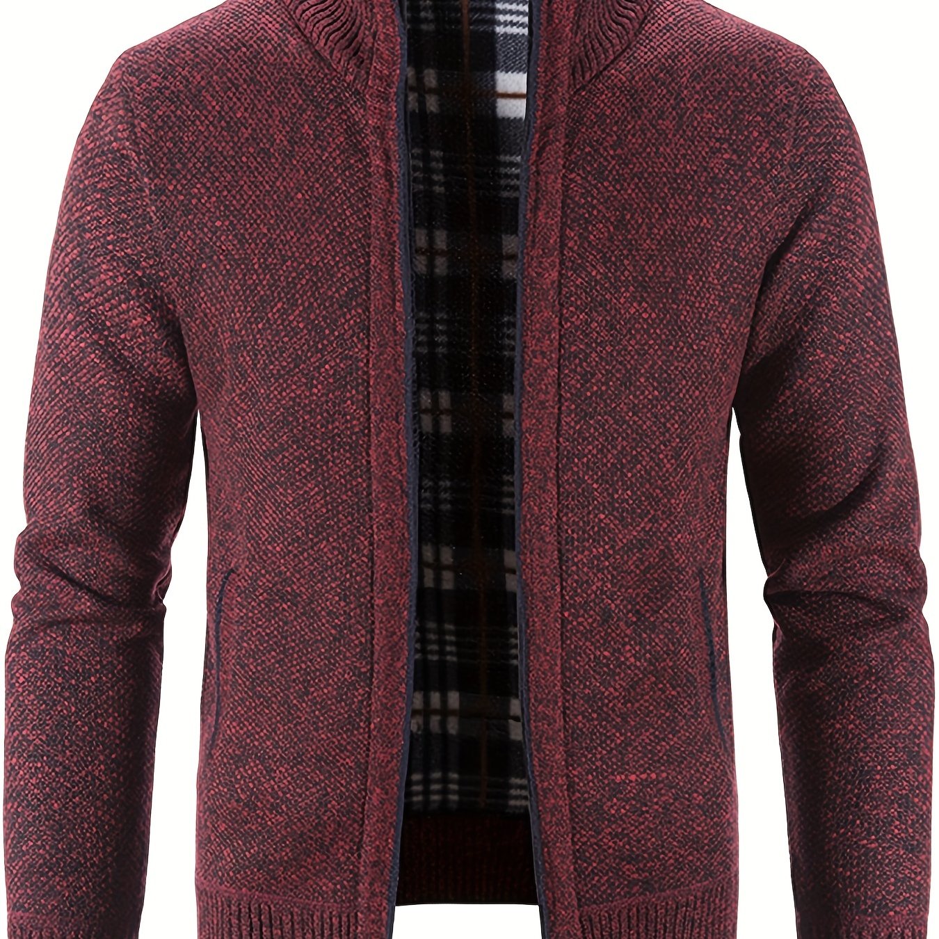 Men's Warm Stand Collar Fleece Jacket - Zip Up Knitted Cardigan
