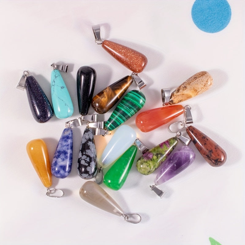 5pcs Stone Pendant Oval Long Tears Water Drop Chakra Charm Semi Precious Gemston