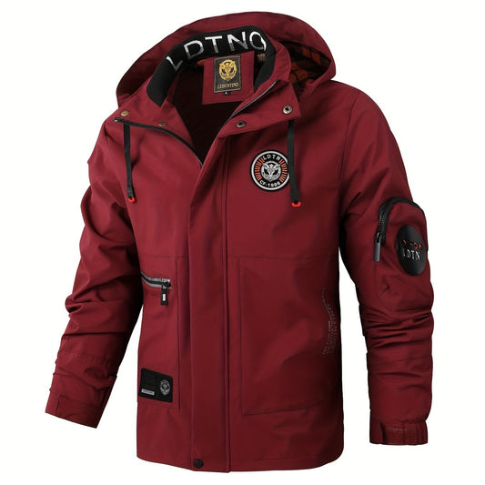 Waterproof Drawstring Hooded Jacket Men's Casual Zip Up Jacket