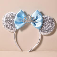Girls Sequin Ears Big Bow Tie Crown Hair Hoop Holiday Birthday Party Dress Up