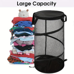 Large Collapsible Laundry Basket with Lid Foldable Mesh Pop Up Hamper