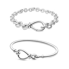 925 Silver Pan Charm Infinity Knot Chain Bracelet Bangle DIY Gift