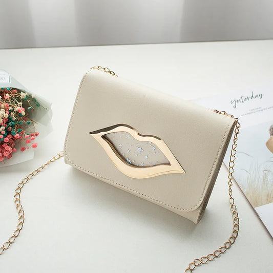 Metal Lip Decoration Shoulder Bag - Campus Style